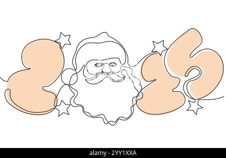 Continuous one line doodle drawing of new year 2025. Holiday concept, festive New year handwriting text, minimalist design. Vector illustration Stock Vector