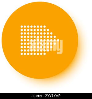 White dotted arrow pointing to the right is placed on an orange circle over a white background, creating a simple yet effective visual representation Stock Vector