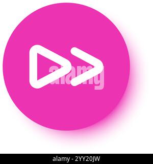 Fast forward media player button featuring a sleek white icon on a vibrant pink circle, enhanced with a drop shadow, symbolizing speed and progress in Stock Vector