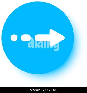 White arrow pointing right, accompanied by a dotted line, sits within a blue circle, symbolizing direction, progress, and movement toward future goals Stock Vector