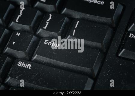 A black dusty computer keyboard. Close up. Stock Photo