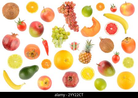 Big set of fruits and vegetables isolated on white background. Stock Photo