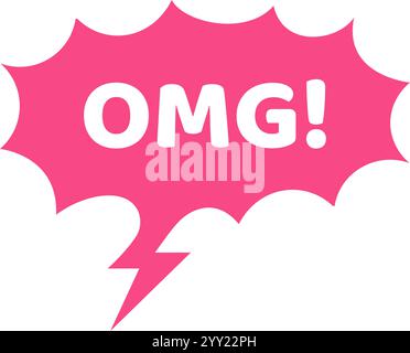 Vibrant pink speech bubble featuring a striking lightning bolt, expressing surprise and astonishment with the abbreviation OMG, isolated against a Stock Vector