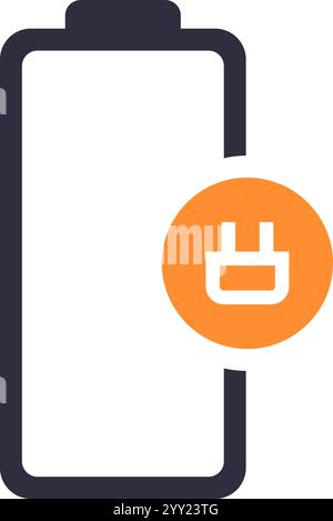 Low battery icon featuring an orange circle and a plug symbol, indicating the urgent need for charging while representing essential concepts of energy Stock Vector