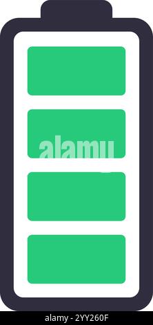 Full battery icon displaying a high power level, representing energy, charging, and power concepts. Ideal for illustrating modern technology and Stock Vector