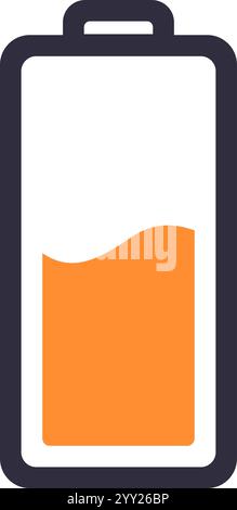 Simple battery icon displaying a moderate charge level, ideal for user interfaces and power status indicators in various electronic devices and Stock Vector
