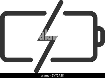 Minimalist vector illustration of a battery charging, with a stylized lightning bolt symbol inside it, representing electricity, power, energy and Stock Vector