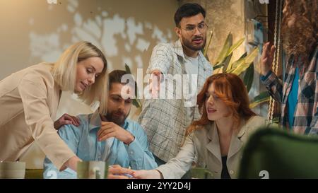 Multiracial creative team business men women girls guys male female coworkers colleagues corporate discussion group talk office meeting diverse Stock Photo