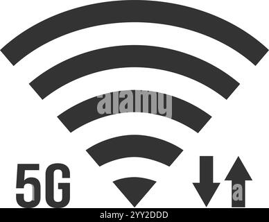 5g network symbol with upload and download arrows, representing the latest generation of wireless technology for high speed data transmission Stock Vector