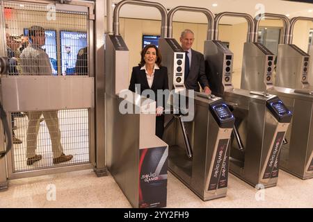 New York, United States. 18th Dec, 2024. New York Governor Kathy Hochul and John “Janno” Lieber Chair and CEO of the Metropolitan Transportation Authority (MTA) makes an announcement on public traffic safety on Wednesday, December 18, 2024. Credit: Brazil Photo Press/Alamy Live News Stock Photo