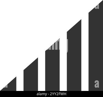 Simple graphic showing five increasing bars representing growing profits, positive trend, business success, or other improvement over time on white Stock Vector