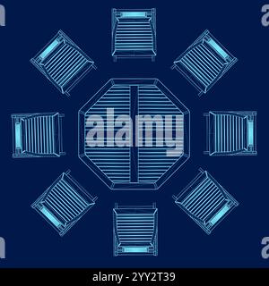 Set of chairs and table for restaurants and cafes. Simple interior objects for eating. Vector illustration. Top view Stock Vector