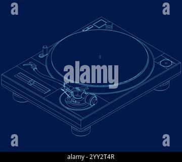 Vinyl Record player outline. Player for vinyl record. Retro design. Isometric view. Vinyl record disc Stock Vector