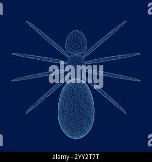 Spider wireframe vector illustration. Blue spider on dark background. Danger insect. horror banner, scary poster. cobweb isolated decoration stock ill Stock Vector
