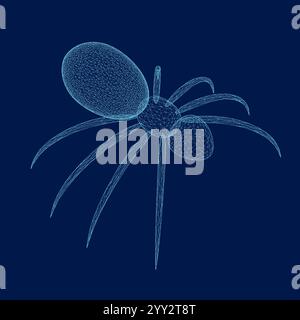Spider wireframe vector illustration. Blue spider on dark background. Danger insect. horror banner, scary poster. cobweb isolated decoration stock ill Stock Vector