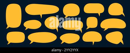 Empty yellow speech bubble set. Blank cartoon text box collection. Comic chat message balloon pack for poster, label, tag, banner, badge, sticker. Pop art frame or border bundle. Vector Stock Vector