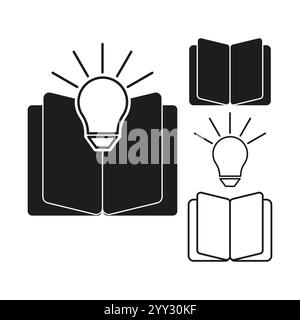 Book with bulb. Creative knowledge icon. Opened book shape. Vector illustration. Stock Vector