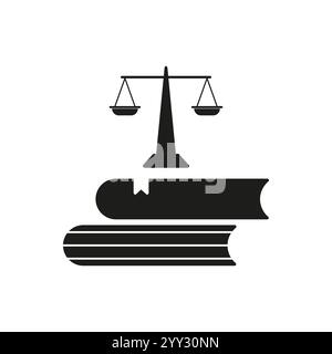 Scales and books. Justice concept symbol. Black vector illustration. Law and education icon. Stock Vector