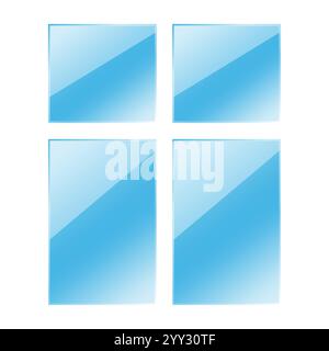 Blue glass squares. Glossy geometric icons. Minimal gradient shapes. Vector illustration design. Stock Vector