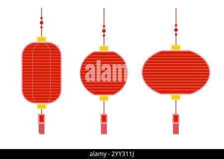 chinese lantern or lamp style for chinese new year red color on isolated on white background, vector illustration design element no people. Stock Vector