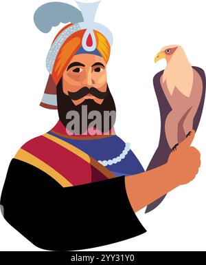 gobind singh with eagle Stock Vector