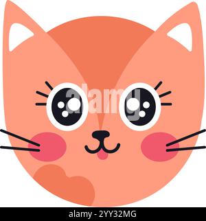 Adorable ginger cat face filling the frame, featuring big, expressive eyes, rosy cheeks, a tiny pink tongue peeking out, and delicate whiskers Stock Vector