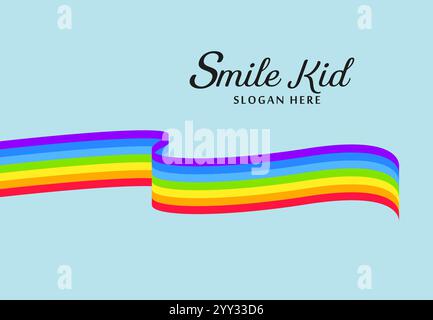 Waving rainbow ribbons flag, banner, art, cellebration concept of Kid, school design Template in vector Ai Stock Vector
