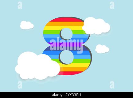 Number 8 Rainbow counting learn object design, abstract rainbow Number for kids, love, family and scholl concept vector illustration design Stock Vector