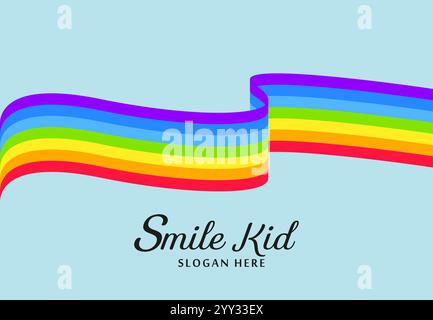 Waving rainbow ribbons flag, banner, art, celebration concept of Kid, school design Stock Vector