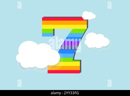 Number 7 Rainbow counting learn object design, abstract rainbow Number for kids, love, family and scholl concept vector illustration design Stock Vector