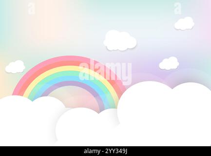 Beautiful white Clouds shape on pastel sky background. and concept of banner design for kids and family, a Paper cut style design Stock Vector