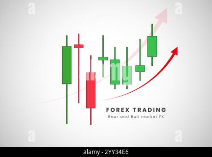 Forex price action candles for red and green, Forex Trading charts in Signals vector illustration. Buy and sell indicators for forex trade up trend Stock Vector