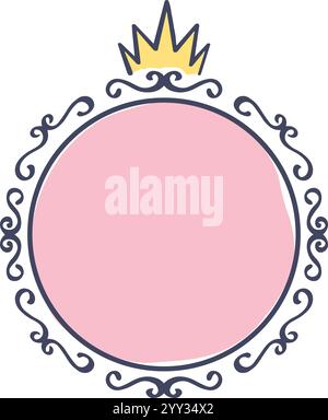 Oval frame with pink background featuring a golden crown and elegant flourishes, ideal for royal or feminine designs, invitations, logos, and branding Stock Vector