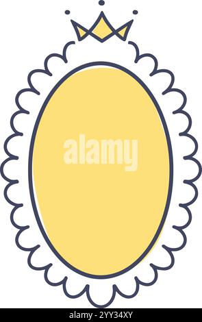 Simple yet elegant yellow oval frame featuring a delicate scalloped edge and topped with a regal crown, evoking a sense of royalty, sophistication Stock Vector