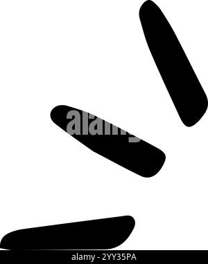 Minimalist graphic design featuring three black rounded rectangles falling diagonally on a white background, creating a simple yet dynamic visual Stock Vector