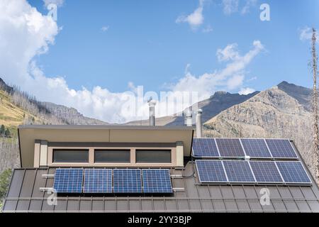A Roof with solar Panels to generate electricity Stock Photo