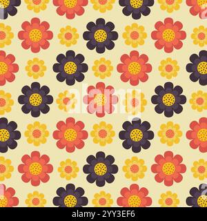 Seamless floral vector pattern with blue, yellow and brown flowers on grey background for fashion, clothing, textile, stationary, packaging and print. Stock Vector
