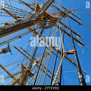 Ropes stretched across the masts of an old ship Stock Photo - Alamy