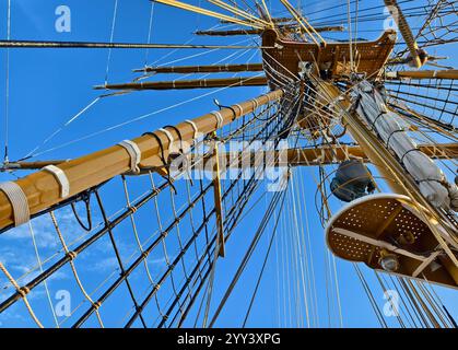 Ropes stretched across the masts of an old ship Stock Photo - Alamy