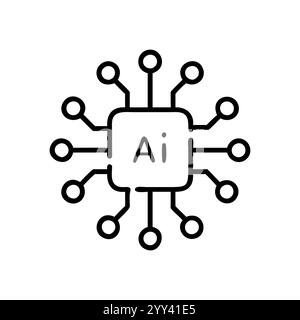 Modern AI Chip and Cloud Computing Icon. Artificial Intelligence AI Chip in Head Brain. digital skills, generative AI, AI technology, algorithm. Stock Vector
