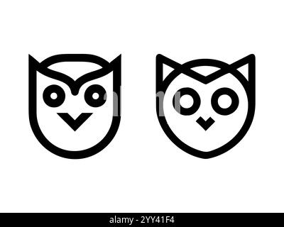 Minimalist line art owl head icons in various styles. perfect for logos or icons. Vector icon design.Simple black line art owls. Stock Vector
