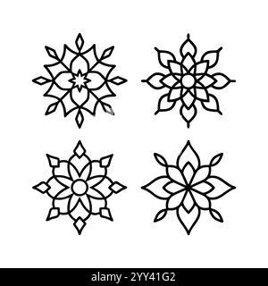 Four intricate floral mandala designs in a clean line style. simple mandala design for coloring book, tattoo design, wall art, simple mandala art. Stock Vector