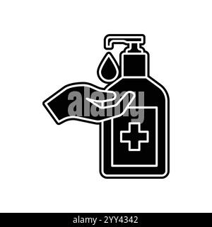 Hand soap flat line icon. Thin line illustration. Liquid antibacterial soap. Hands disinfection. Stock Vector