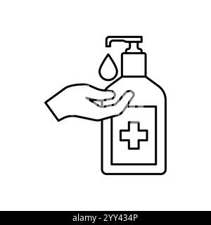 Hand soap linear icon. Thin line illustration. Liquid antibacterial soap. Hands disinfection. Stock Vector