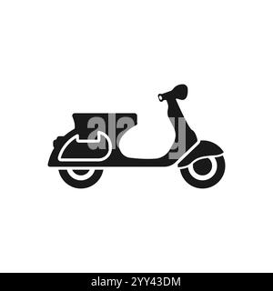 Black retro scooter or motorbike. Flat vector illustration isolated on white. Delivery, transport symbol. Healthy journey. Ecology. Go green. Hipster. Stock Vector