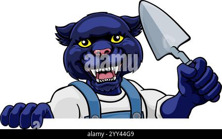 Panther Bricklayer Builder Holding Trowel Tool Stock Vector