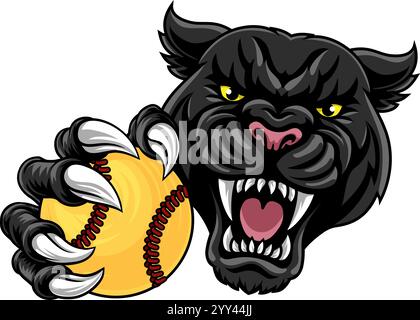 Black Panther Leopard Jaguar Cat Softball Mascot Stock Vector