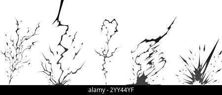 Lightning strike bolt silhouettes sequence vector illustration. Stock Vector