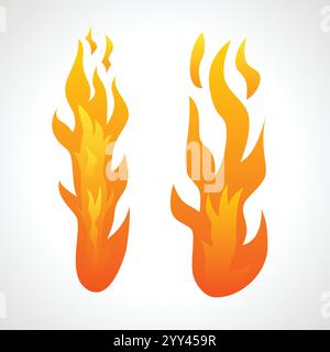 Two Fire Flames isolated on white background. Vector illustration Stock Vector