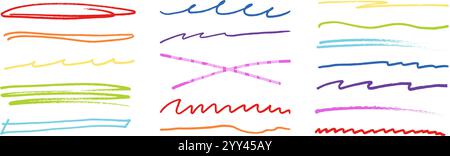 Underline stroke marker felt pen scribbles doodle line collection. Stock Vector